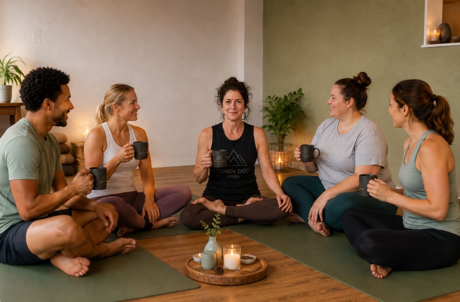 Een ontspannen moment samen na de yoga
